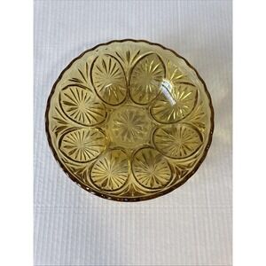 Vintage Anchor Hocking Medallion Star Cameo Honey Gold, Amber Glass Serving Bowl